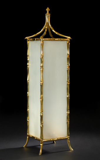 Appraisal: Attractive French Brass and Frosted Glass Chinoiserie Luminaire second quarter