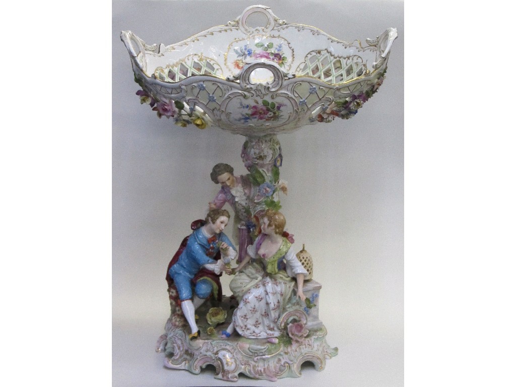 Appraisal: German porcelain centrepiece the pierced oval basket applied with flowers