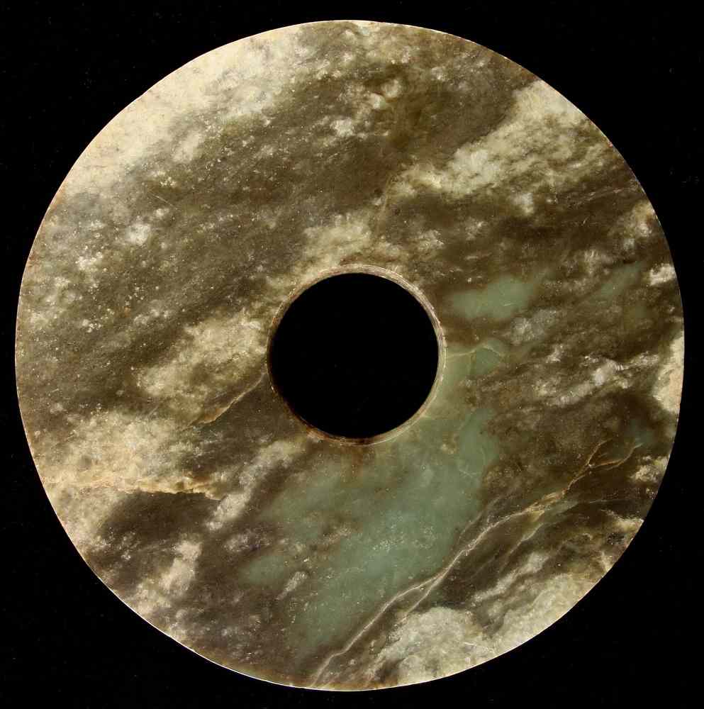 Appraisal: NEOLITHIC CHINESE JADE CEREMONIAL BI DISC - In deep green