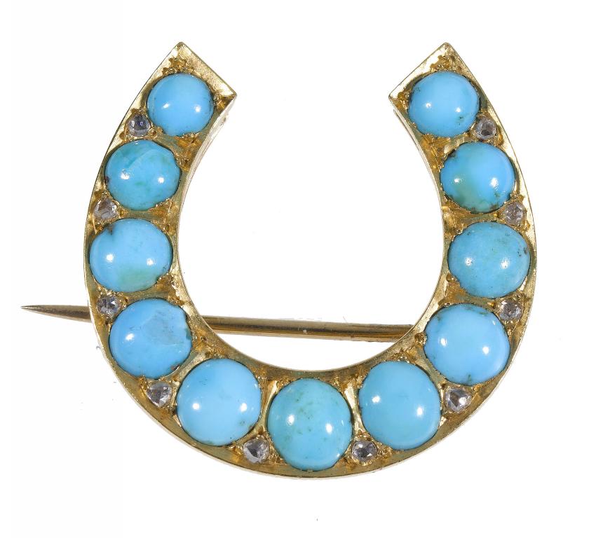 Appraisal: A VICTORIAN TURQUOISE AND DIAMOND HORSESHOE BROOCH in gold