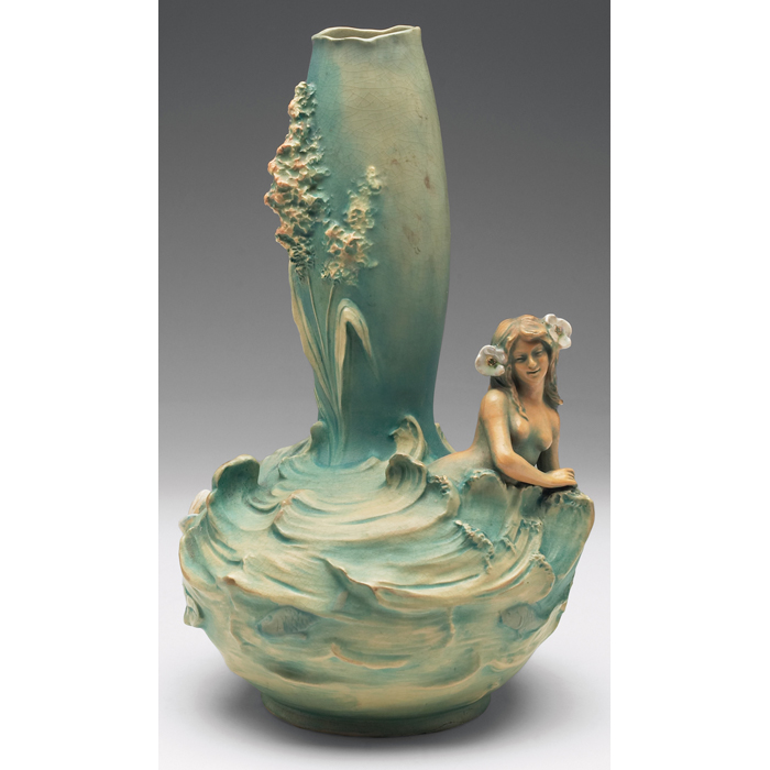 Appraisal: Bernard Bloch vase elaborate ArtNouveau design with mermaid figure andflowers