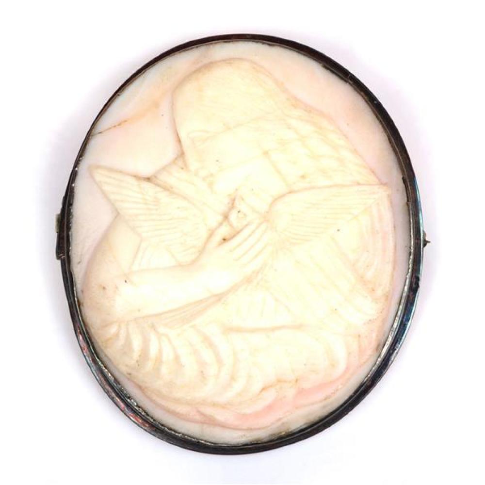 Appraisal: LARGE ANTIQUE VICTORIAN MYTHOLOGICAL THEME SHELL CAMEO PIN BROOCH WITH