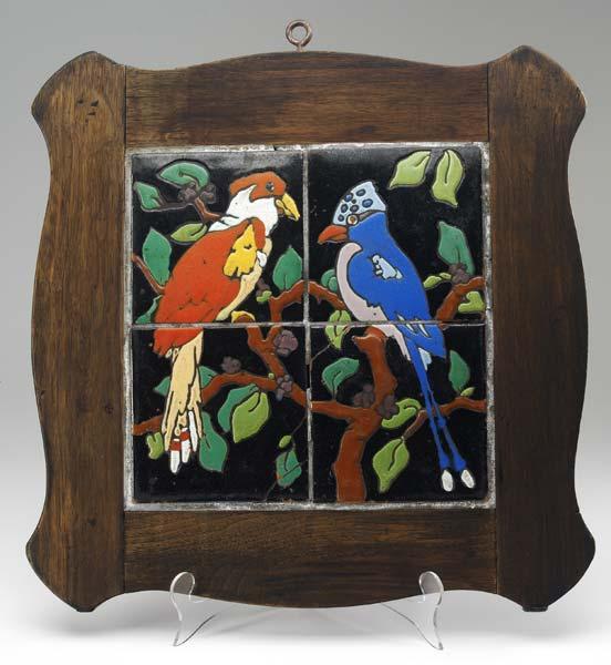 Appraisal: TAYLOR Tiled table top with two exotic birds in polychrome