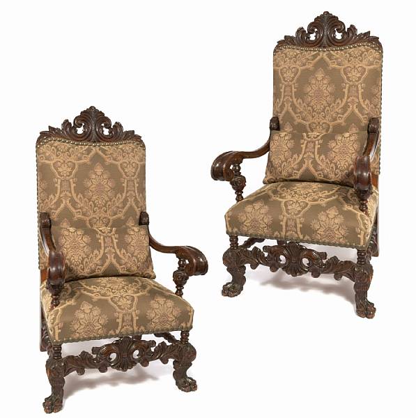 Appraisal: A pair of Continental Baroque style carved armchairs height ft