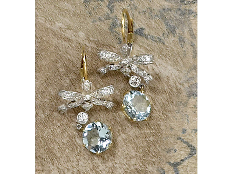 Appraisal: AQUAMARINE AND DIAMOND EARRINGS k yellow gold lever back earrings