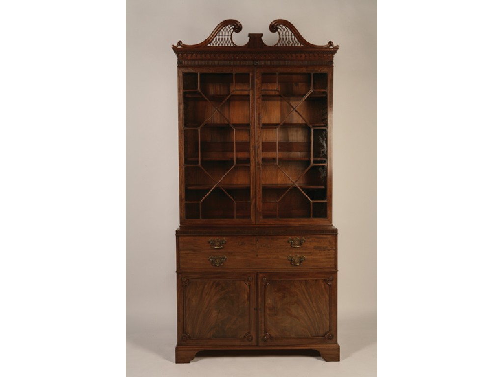 Appraisal: A GEORGE III MAHOGANY SECRETAIRE BOOKCASE of Chippendale design the