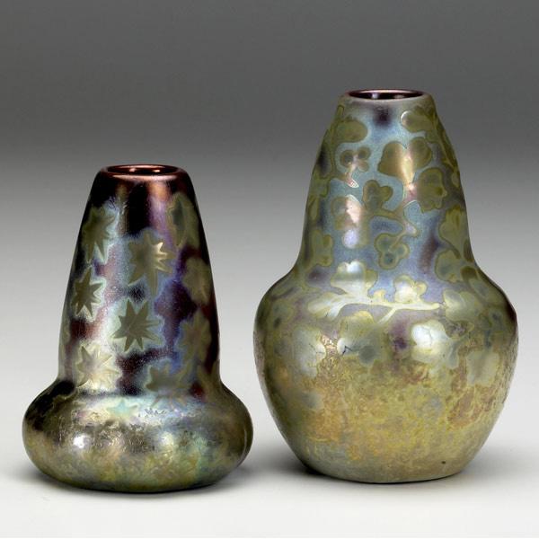 Appraisal: WELLER Sicard two bulbous bud vases painted with stars with