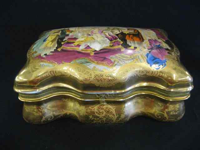 Appraisal: Large Porcelain Dresser Box scene of queen with her servants