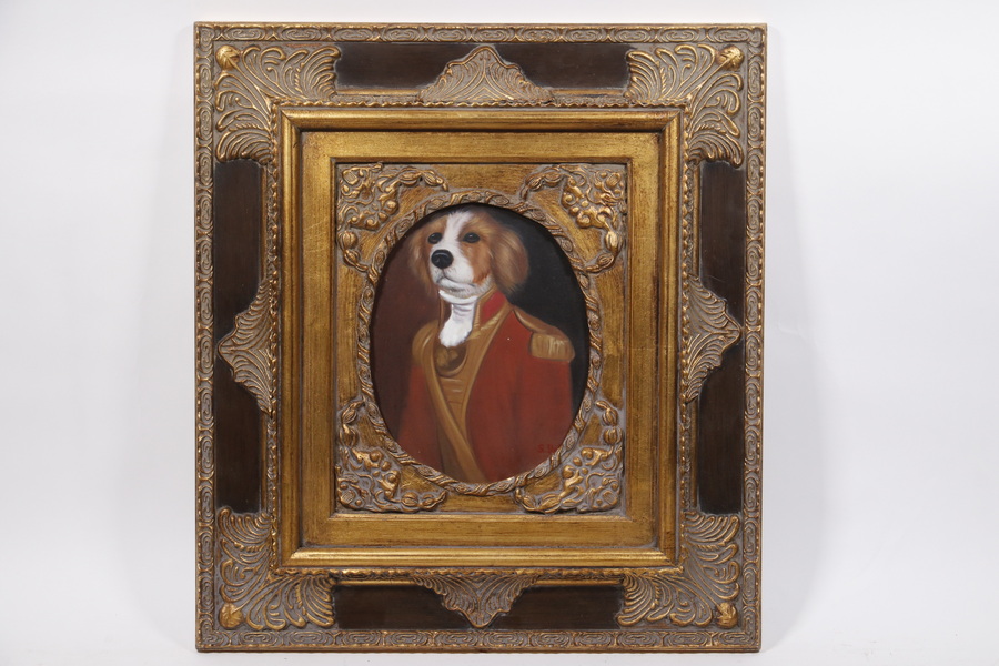 Appraisal: ANTHROPOMORPHIC PORTRAIT OF A DOG Contemporary Spaniel Dog in a