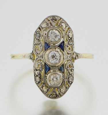 Appraisal: An Art Deco Style Sapphire and Diamond Ring k gold