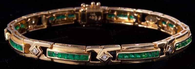 Appraisal: Emerald and Diamond Braceletdesigned as a straight line bracelet of