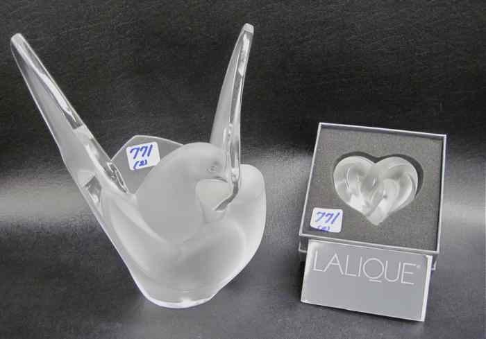 Appraisal: TWO COLLECTIBLE LALIQUE CRYSTAL PIECES a love bird vase titled