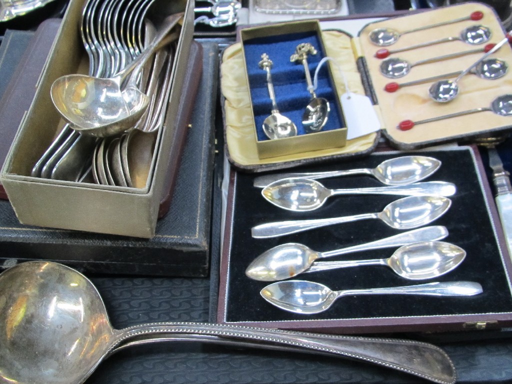 Appraisal: A tray lot of EP - cased cutlery soup ladles