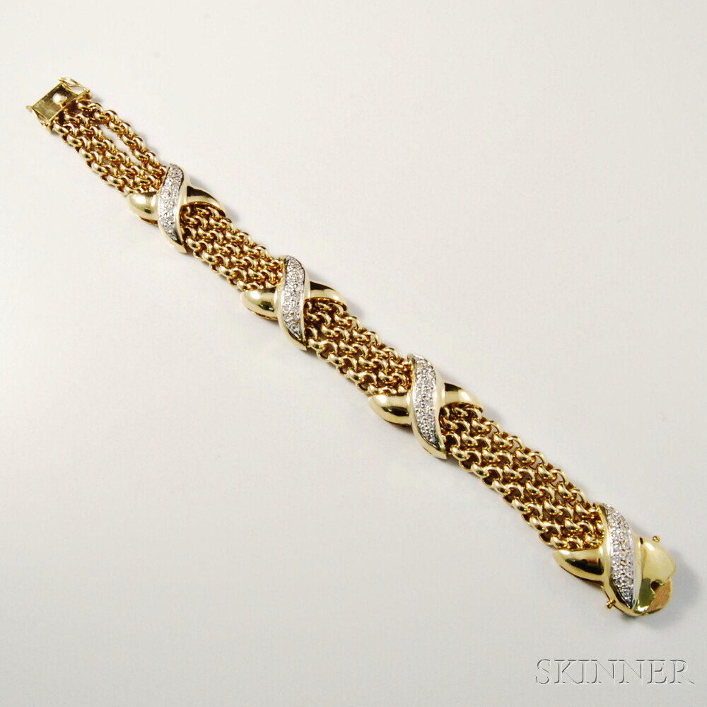 Appraisal: kt Gold and Diamond Bracelet four segments with diamond clusters