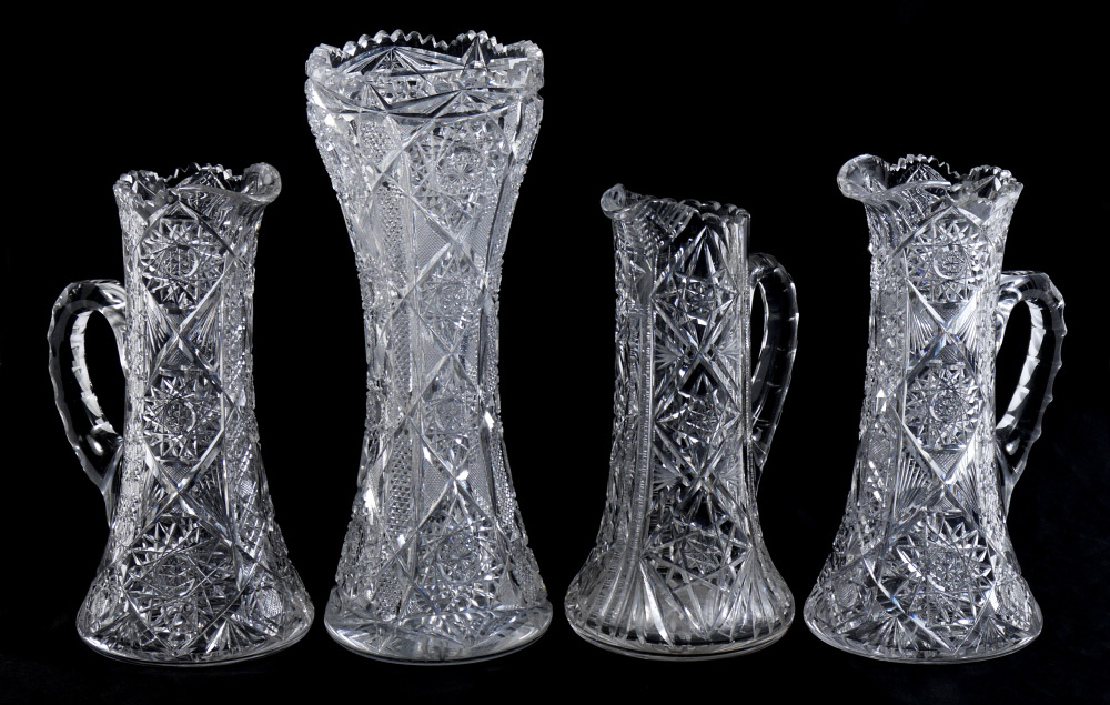 Appraisal: AMERICAN BRILLIANT CUT GLASS PITCHERS VASE pieces total to include