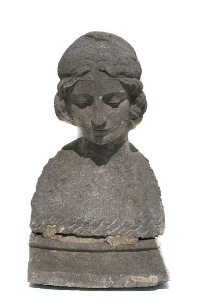 Appraisal: A cast stone bust of a maiden height in