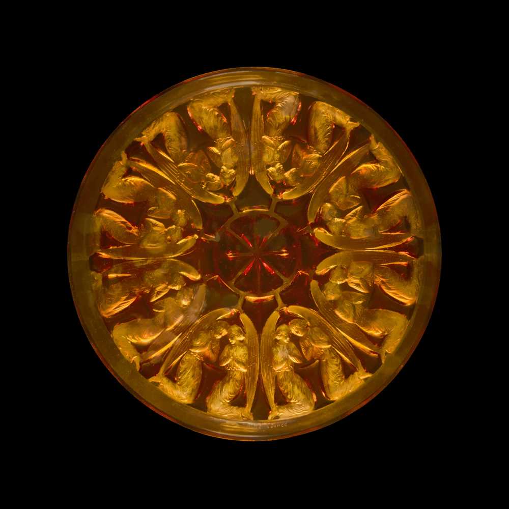 Appraisal: REN LALIQUE FRENCH - ANGES BOWL NO designed amberwheel-engraved R