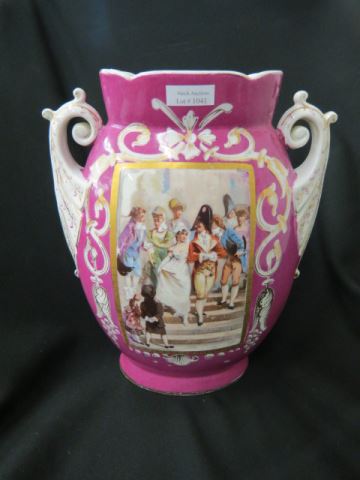 Appraisal: Old Paris Style Porcelain Vase handpainted couples on the stairs