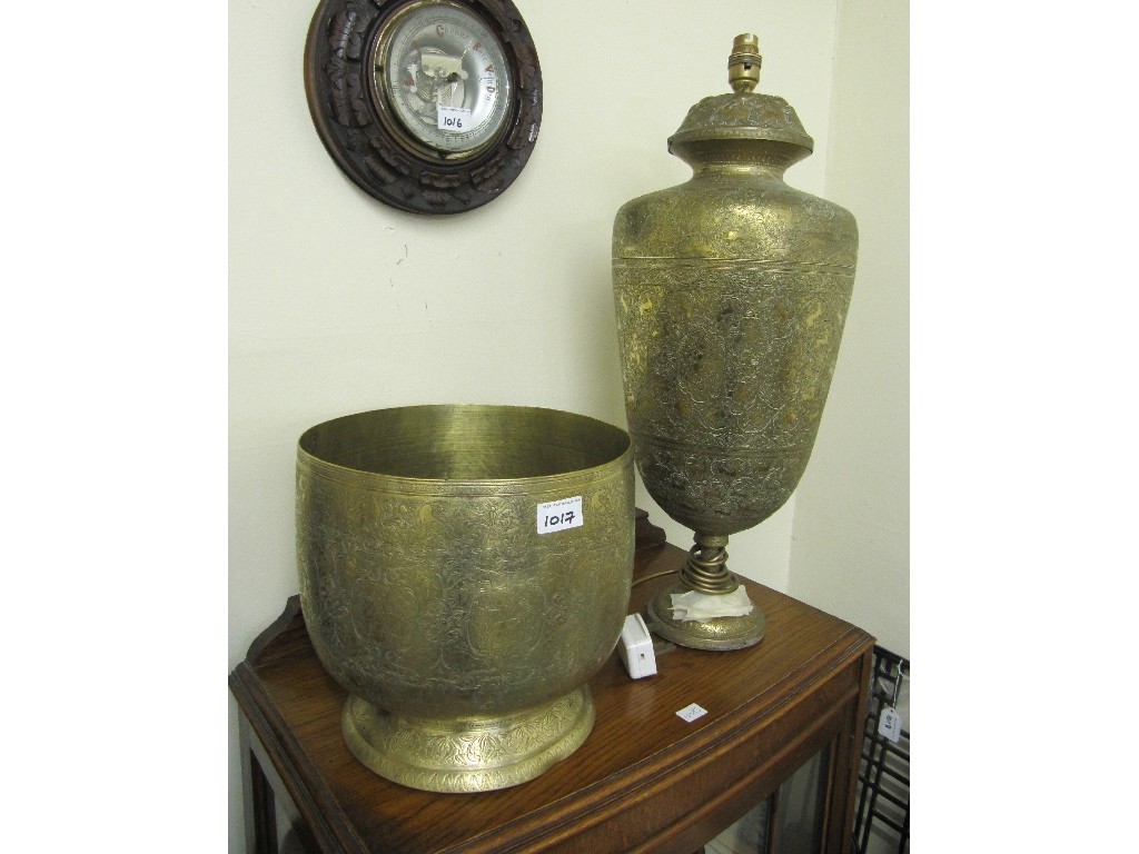 Appraisal: Indian brass table lamp and jardiniere