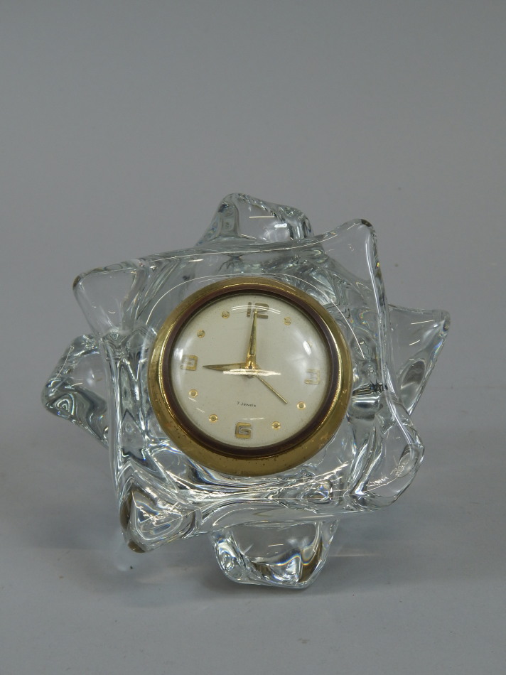 Appraisal: A mid late thC art glass table clock with alarm