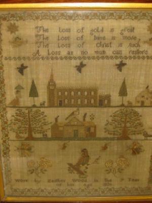 Appraisal: A WILLIAM IV SAMPLER by Easther Wood aged dated depicting