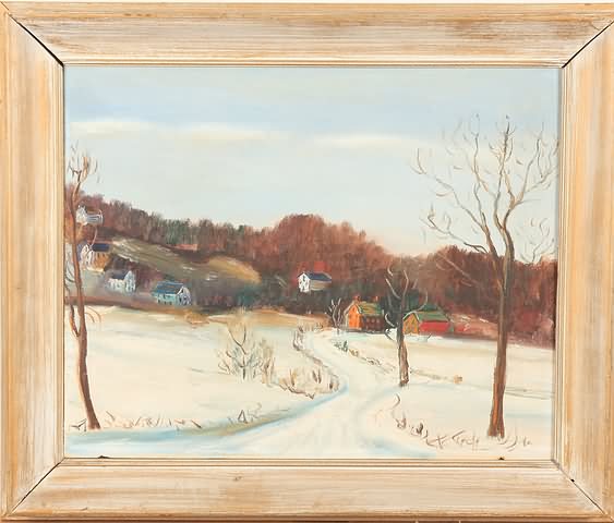 Appraisal: Winter landscape After Walter E Baum oil on canvas board