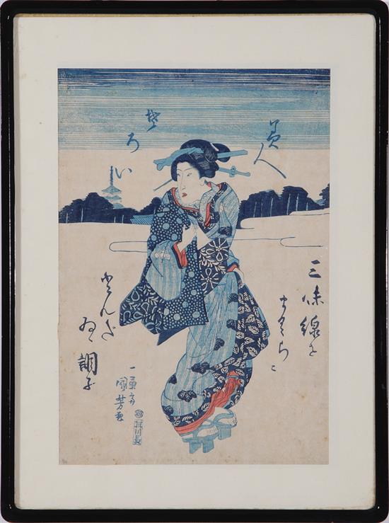 Appraisal: Utagawa Kuniyoshi Japanese - BIJIN woodblock framed signed sight H