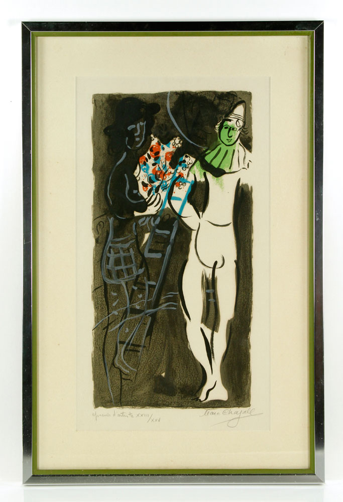 Appraisal: - Chagall Standing Jester and Figure Lithograph Marc Chagall portrait