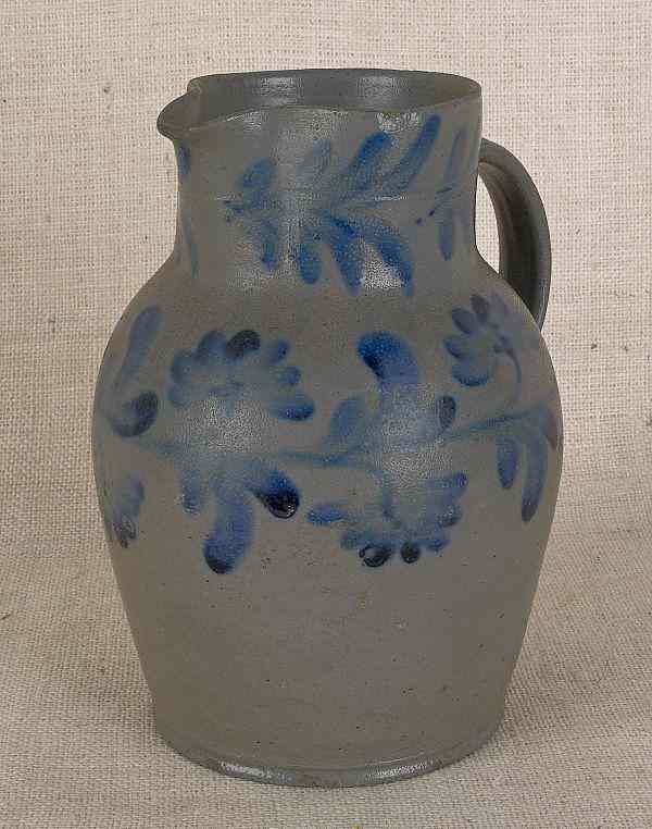 Appraisal: Philadelphia or Baltimore stoneware pitcher th c with cobalt floral