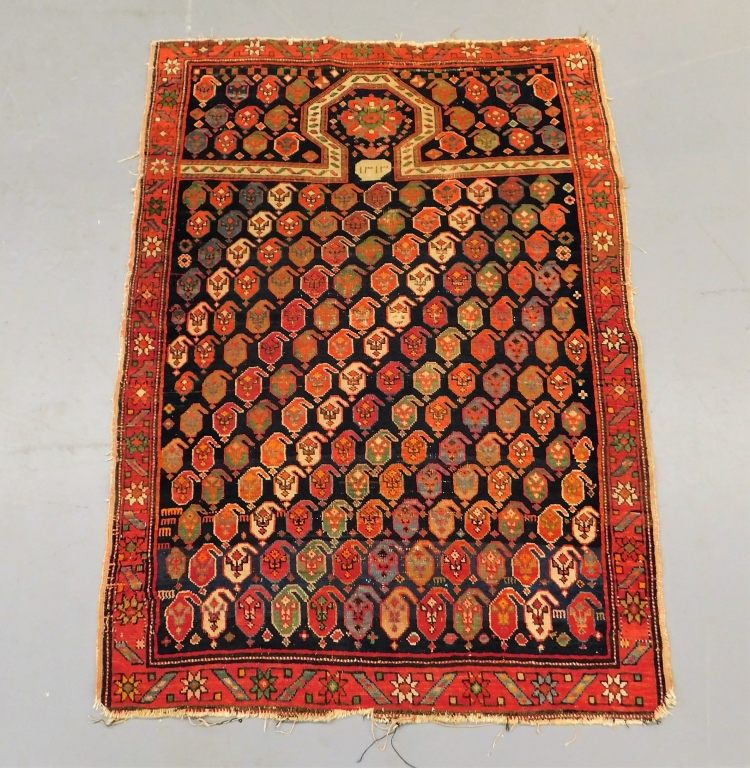 Appraisal: CAUCASIAN MIRAB KEYHOLE PRAYER RUG Caucuses th CenturyRepeating red blue