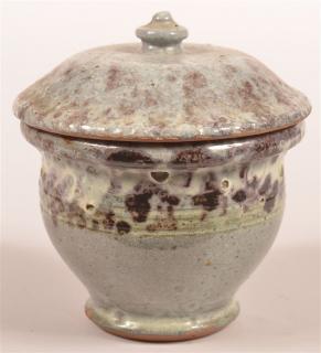 Appraisal: Stahl Redware Pottery Covered Sugar Bowl Blue gray ground glaze