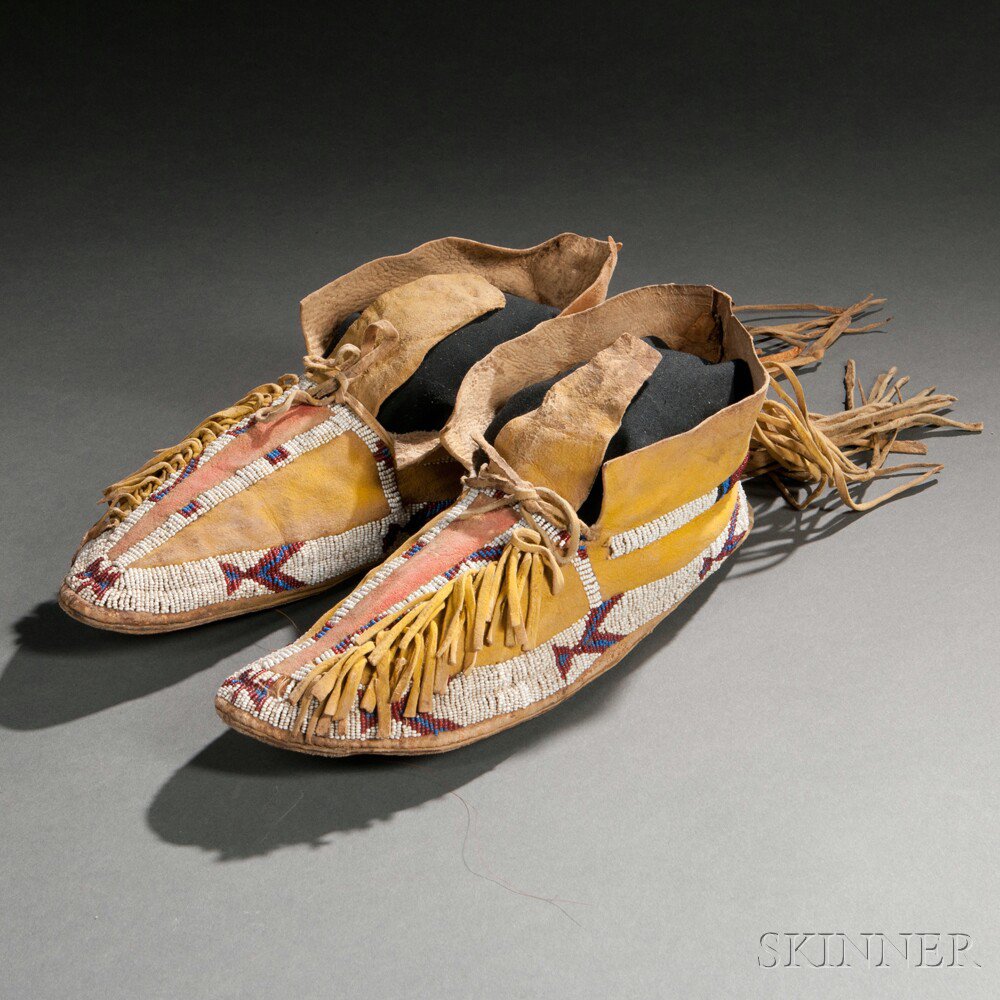 Appraisal: Pair of Southern Cheyenne Beaded Hide Moccasins c last quarter