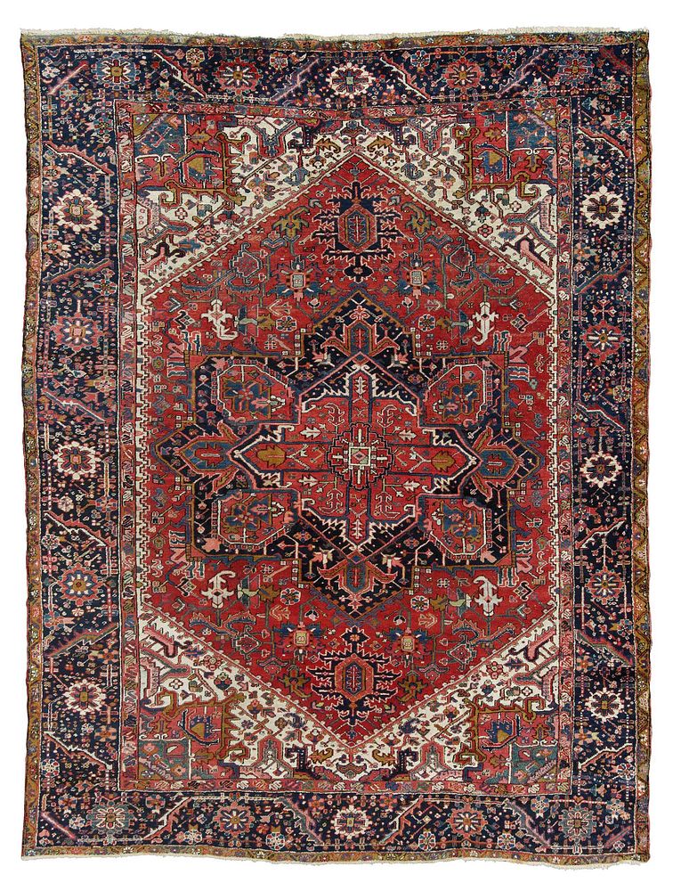 Appraisal: Heriz Rug Persian mid th century blue and orange polygonal