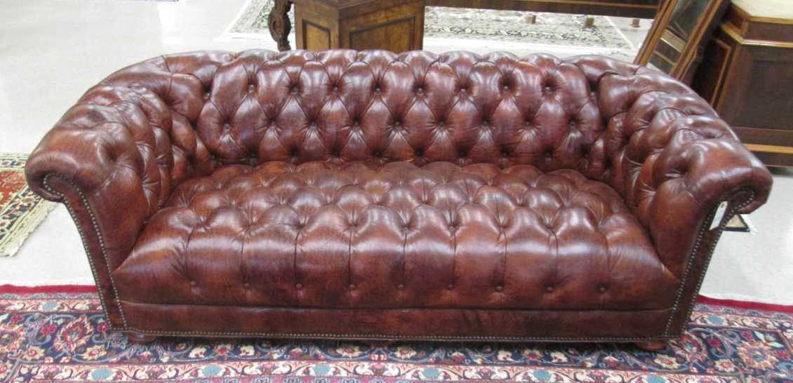 Appraisal: BROWN LEATHER CHESTERFIELD SOFA Emerson Leather Hickory North Carolina recent