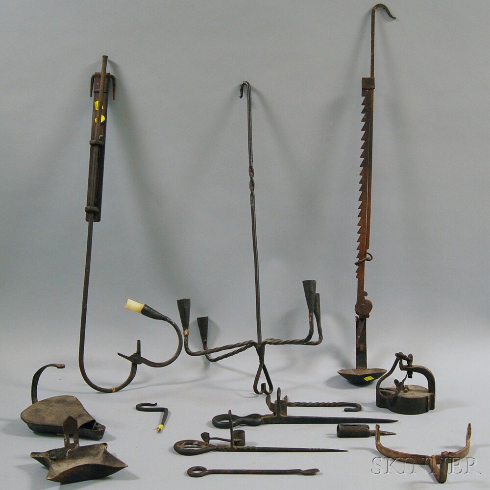 Appraisal: Thirteen Wrought Iron Lighting Devices and Accessories th and th