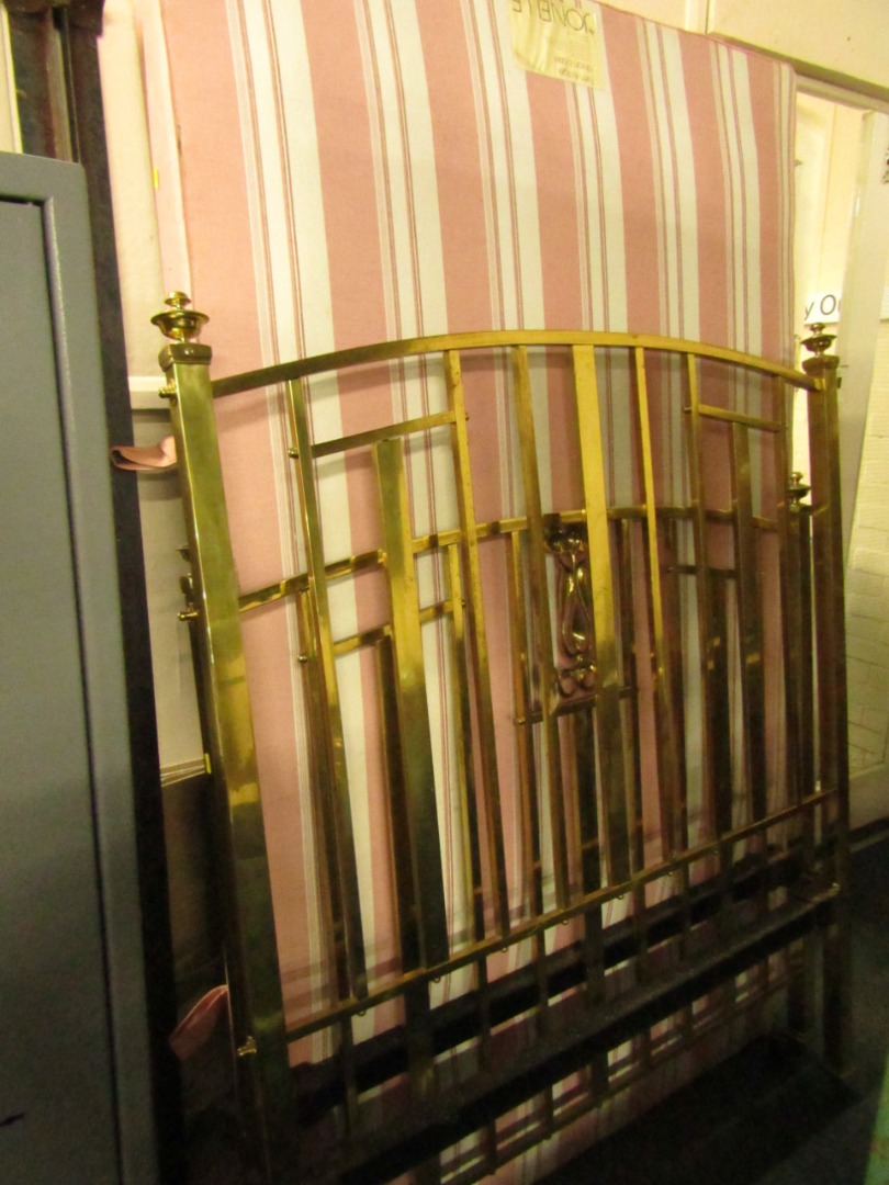 Appraisal: A Victorian brass double bed with Art Nouveau decoration iron