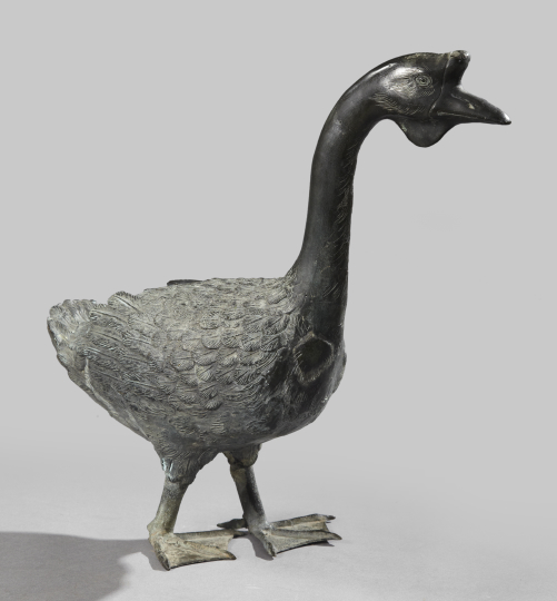 Appraisal: Patinated Bronze Figure of a Chinese Goose in the traditional