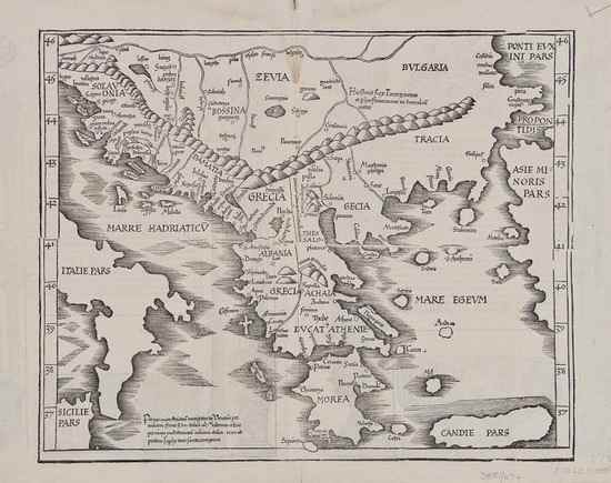 Appraisal: Fries Laurent Modern Greece from Fries' Geographia woodcut map x