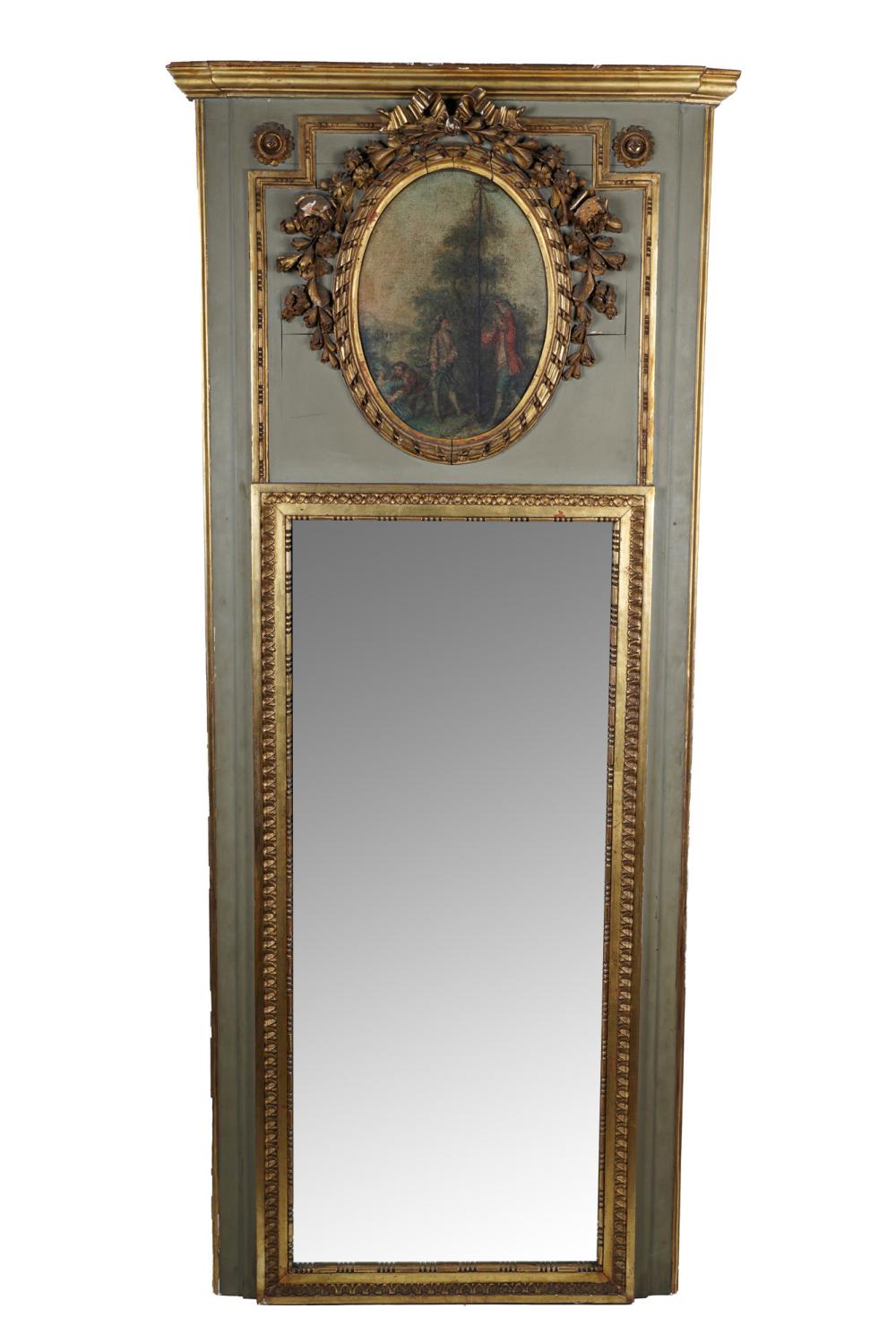 Appraisal: FRENCH PAINTED PARCEL GILT TRUMEAU MIRROR x inches Condition