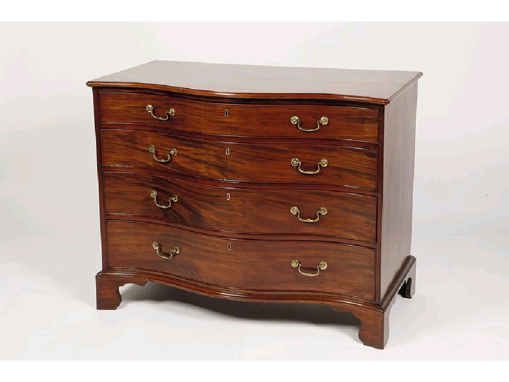 Appraisal: A GEORGE III MAHOGANY SERPENTINE FRONTED CHEST OF DRAWERS the