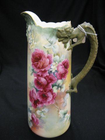 Appraisal: Willetts Belleek Handpainted Porcelain Tankard figural serpent handle elaborate floral