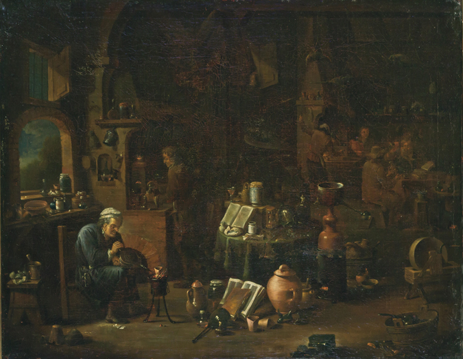 Appraisal: VICTOR MAHU attributed to Flemish d The Alchemist oil on