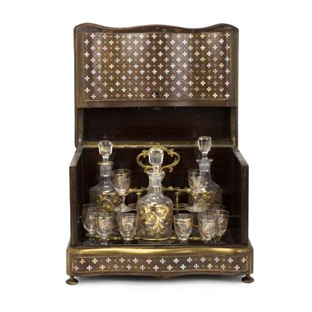 Appraisal: Napoleon III Mother-of-Pearl and Brass Inlaid Walnut Cave a Liqueur