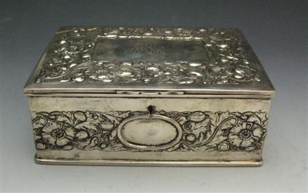 Appraisal: CONTINENTAL ART NOUVEAU BOX AND COVER CIRCA white metal marked