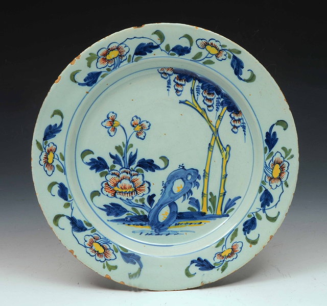 Appraisal: A Delft polychrome platewith Chinese design circa cm