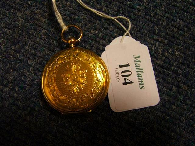 Appraisal: A Continental ct gold cased pocket watch with engraved back