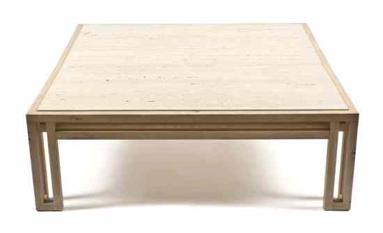 Appraisal: A Travertine and Oak Whitewashed Low Table modern having a