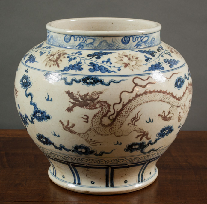 Appraisal: CHINESE QING BLUE AND RED GLAZED PORCELAIN STORAGE JAR having