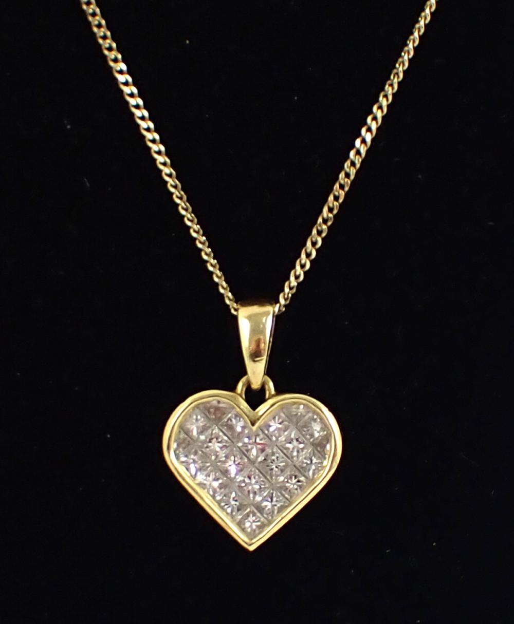 Appraisal: INVISIBLE SET DIAMOND HEART PENDANT NECKLACE with a - k