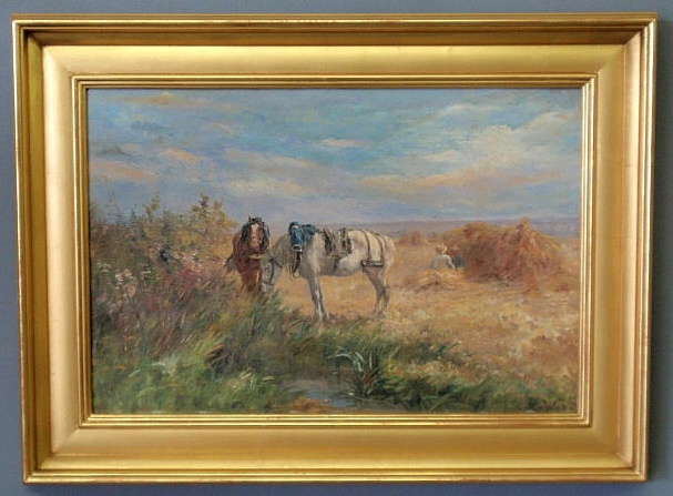 Appraisal: Calves Leon Georges French - oil on board painting of